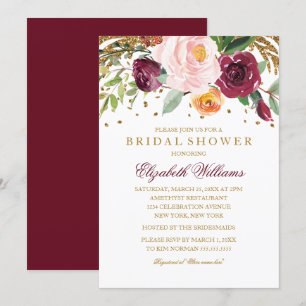 Bourgogne Floral Glitter Sparkling Vrijgezellenfee Kaart