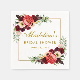 Bourgogne Floral Gold Boho Vrijgezellenfeest Servet