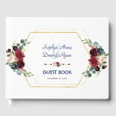 Bourgogne Floral Gold Hexagon Lijst Weddenschap Gastenboek (Voorkant)