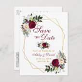 Bourgogne Floral Gold Lijst Bewaar de datum Aankondigingskaart (Voorkant / Achterkant)