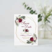 Bourgogne Floral Gold Lijst Bewaar de datum Aankondigingskaart (Staand voorkant)