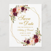 Bourgogne Floral Gold Lijst Save the Date Aankondigingskaart (Voorkant)