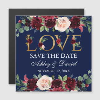 Bourgogne Floral Gold Love Magnetic Save the Date