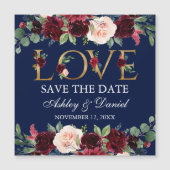 Bourgogne Floral Gold Love Magnetic Save the Date (Voorkant)