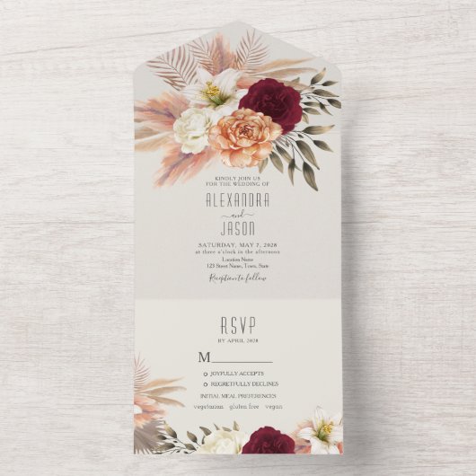 Bourgogne Floral Greenery All-in-One Uitnodigen All In One Uitnodiging (Binnen)