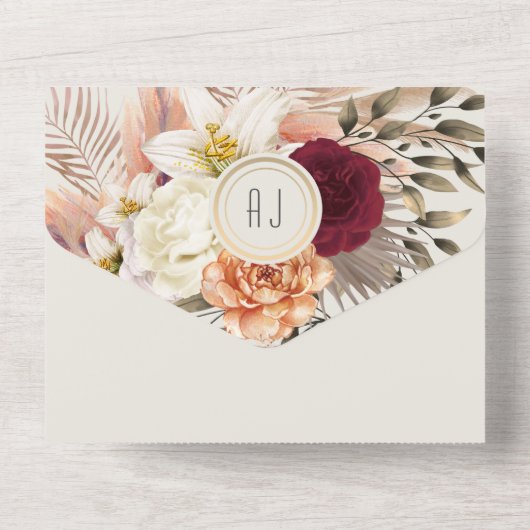 Bourgogne Floral Greenery All-in-One Uitnodigen All In One Uitnodiging (Achterkant)