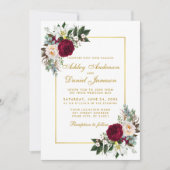 Bourgogne Floral Greenery Gold Lijst Wedding Kaart (Voorkant)