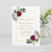 Bourgogne Floral Greenery Gold Lijst Wedding Kaart (Staand voorkant)