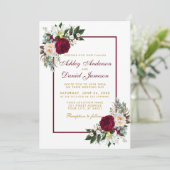 Bourgogne Floral Greenery omhuld weddenschap Gold Kaart (Staand voorkant)