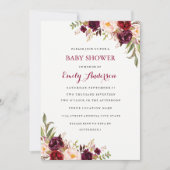 Bourgogne Floral Herfst Baby shower Kaart (Voorkant)