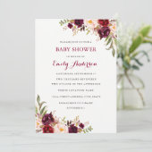 Bourgogne Floral Herfst Baby shower Kaart (Staand voorkant)