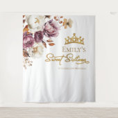 Bourgogne Floral Herfst Sweet 16 Achtergrond Wandkleed (Voorkant)