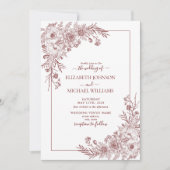  Bourgogne Floral Line Art Weddenschap Kaart (Voorkant)