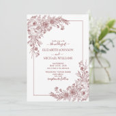  Bourgogne Floral Line Art Weddenschap Kaart (Staand voorkant)