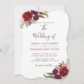 Bourgogne Floral Marsala Waterverf bruiloft Kaart (Voorkant)