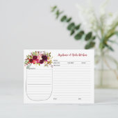 Bourgogne Floral Mason Jar Pas getrouwd Recept Kaa Briefkaart (Staand voorkant)