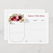 Bourgogne Floral Mason Jar Pas getrouwd Recept Kaa Briefkaart (Voorkant / Achterkant)