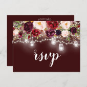Bourgogne Floral Mason Jar String Lights RSVP Uitnodiging Briefkaart (Voorkant / Achterkant)
