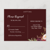 Bourgogne Floral Mason Jar String Lights RSVP Uitnodiging Briefkaart (Achterkant)