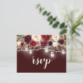 Bourgogne Floral Mason Jar String Lights RSVP Uitnodiging Briefkaart (Staand voorkant)