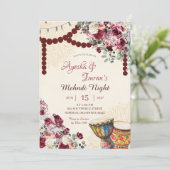 Bourgogne Floral Mehndi, Haldi, Sangeet, Rokka Kaart (Staand voorkant)