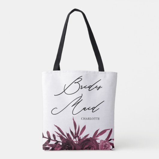 Bourgogne Floral met een Bridesmaid-script Tote Bag (Achterkant)