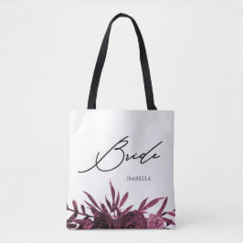 Bourgogne Floral met stijlvol bridescript Tote Bag