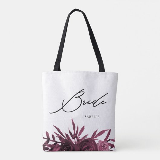 Bourgogne Floral met stijlvol bridescript Tote Bag (Achterkant)