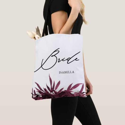 Bourgogne Floral met stijlvol bridescript Tote Bag (Dichtbij)