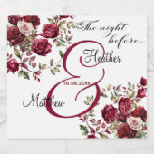 Bourgogne Floral Modern 'De nacht voor' bruiloft Sparkling Wijnetiket (Enkel label)