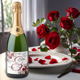 Bourgogne Floral Modern 'De nacht voor' bruiloft Sparkling Wijnetiket