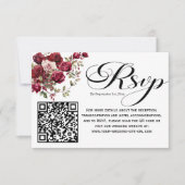 Bourgogne Floral Modern Script QR Code RSVP Card (Voorkant)