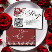 Bourgogne Floral Modern Script QR Code RSVP Card