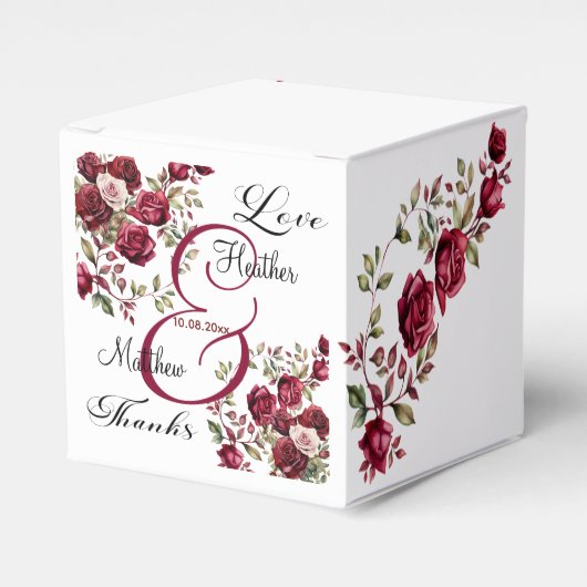 Bourgogne Floral Modern Script Wedding Bedankdoosjes (Voorkant Zijde)