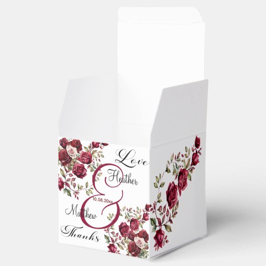 Bourgogne Floral Modern Script Wedding Bedankdoosjes (Geopend)