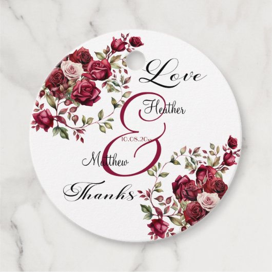 Bourgogne Floral Modern Script Wedding Bedankjes Labels (Voorkant)