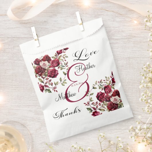 Bourgogne Floral Modern Script Wedding Bedankzakje (Geknipt)