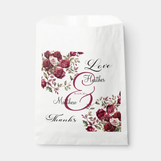 Bourgogne Floral Modern Script Wedding Bedankzakje (Voorkant)