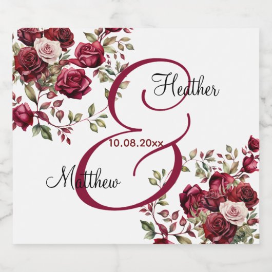 Bourgogne Floral Modern Script Wedding Bier Etiket (Enkel label)