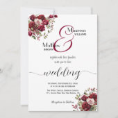 Bourgogne Floral Modern Script Wedding Kaart (Voorkant)