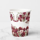 Bourgogne Floral Modern Script Wedding Papieren Bekers (Achterkant)