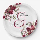 Bourgogne Floral Modern Script Wedding Papieren Bordje (Voorkant)