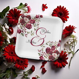 Bourgogne Floral Modern Script Wedding Papieren Bordje