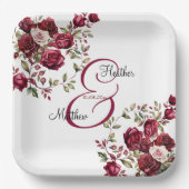 Bourgogne Floral Modern Script Wedding Papieren Bordje (Voorkant)