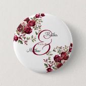Bourgogne Floral Modern Script Wedding Ronde Button 5,7 Cm (Voorkant)