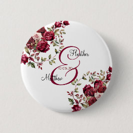 Bourgogne Floral Modern Script Wedding Ronde Button 5,7 Cm