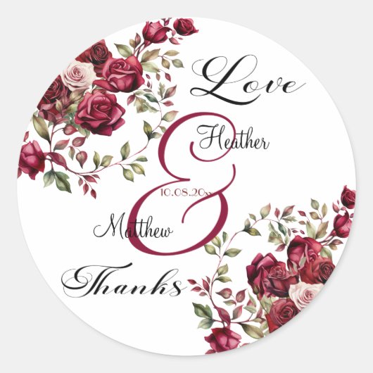 Bourgogne Floral Modern Script Wedding Ronde Sticker (Voorkant)