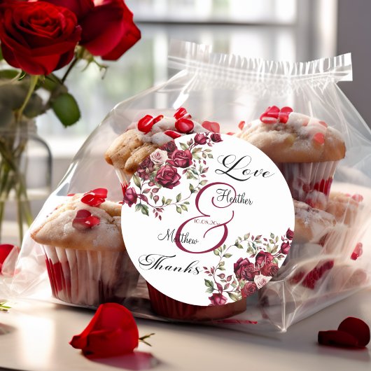 Bourgogne Floral Modern Script Wedding Ronde Sticker