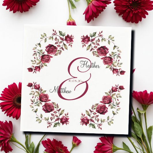 Bourgogne Floral Modern Script Wedding Servet