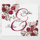 Bourgogne Floral Modern Script Wedding Sparkling Wijnetiket (Enkel label)